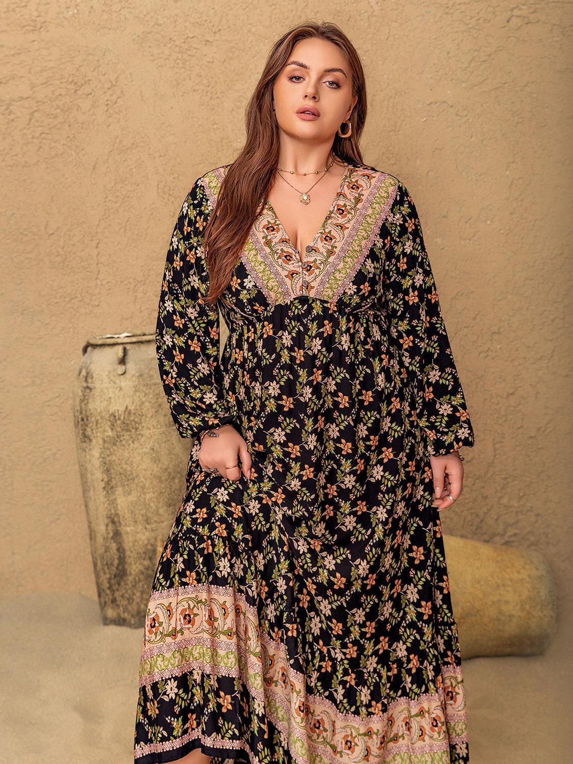 V-Neck Balloon Sleeve Dress