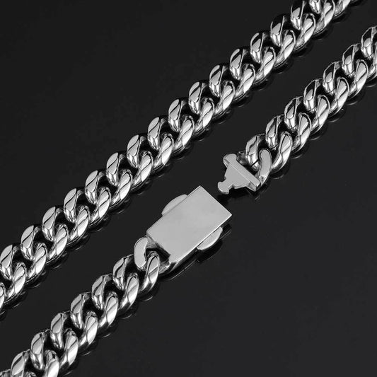 Hip Hop Titanium Steel Necklace Spring Fastener Stainless Steel Encrypted Cuban Link Chain Bracelet
