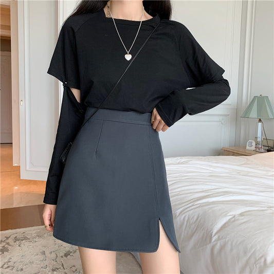 Slit High Waist A-line Fashion Slim Short Skirt
