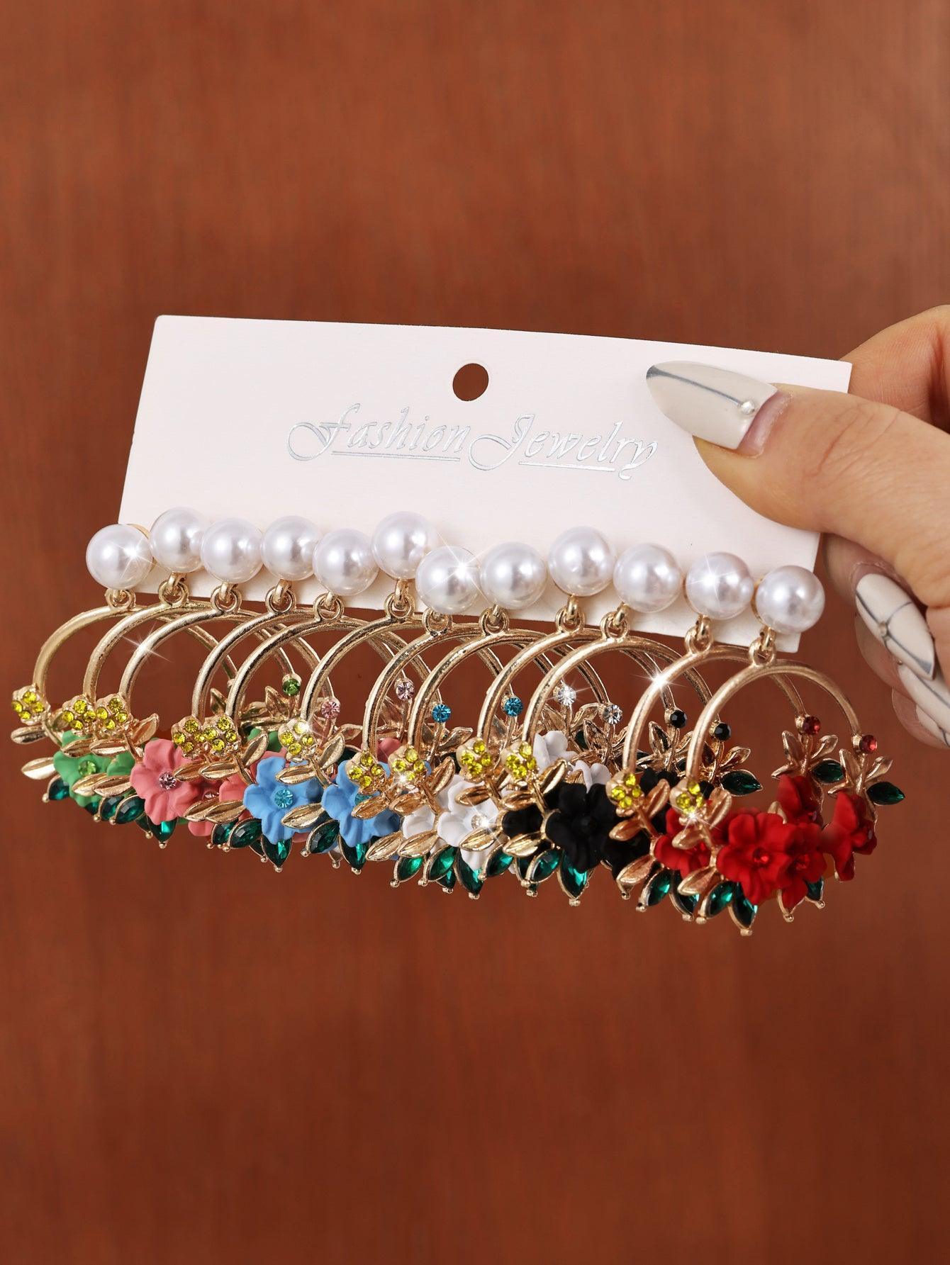 6-piece Set Of Sweet Soft Ceramic Pearl Flower Earrings
