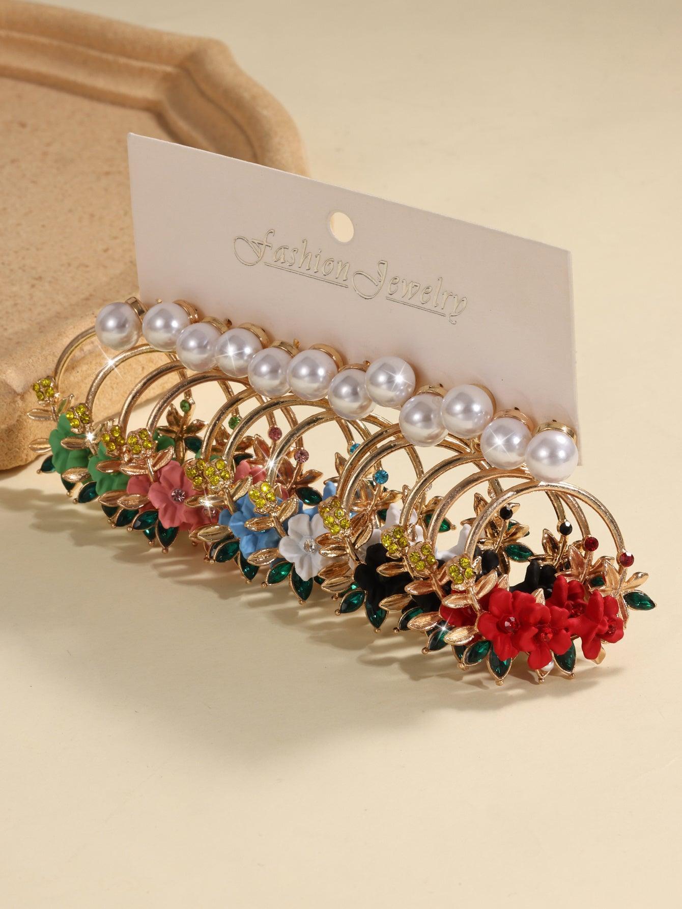 6-piece Set Of Sweet Soft Ceramic Pearl Flower Earrings 