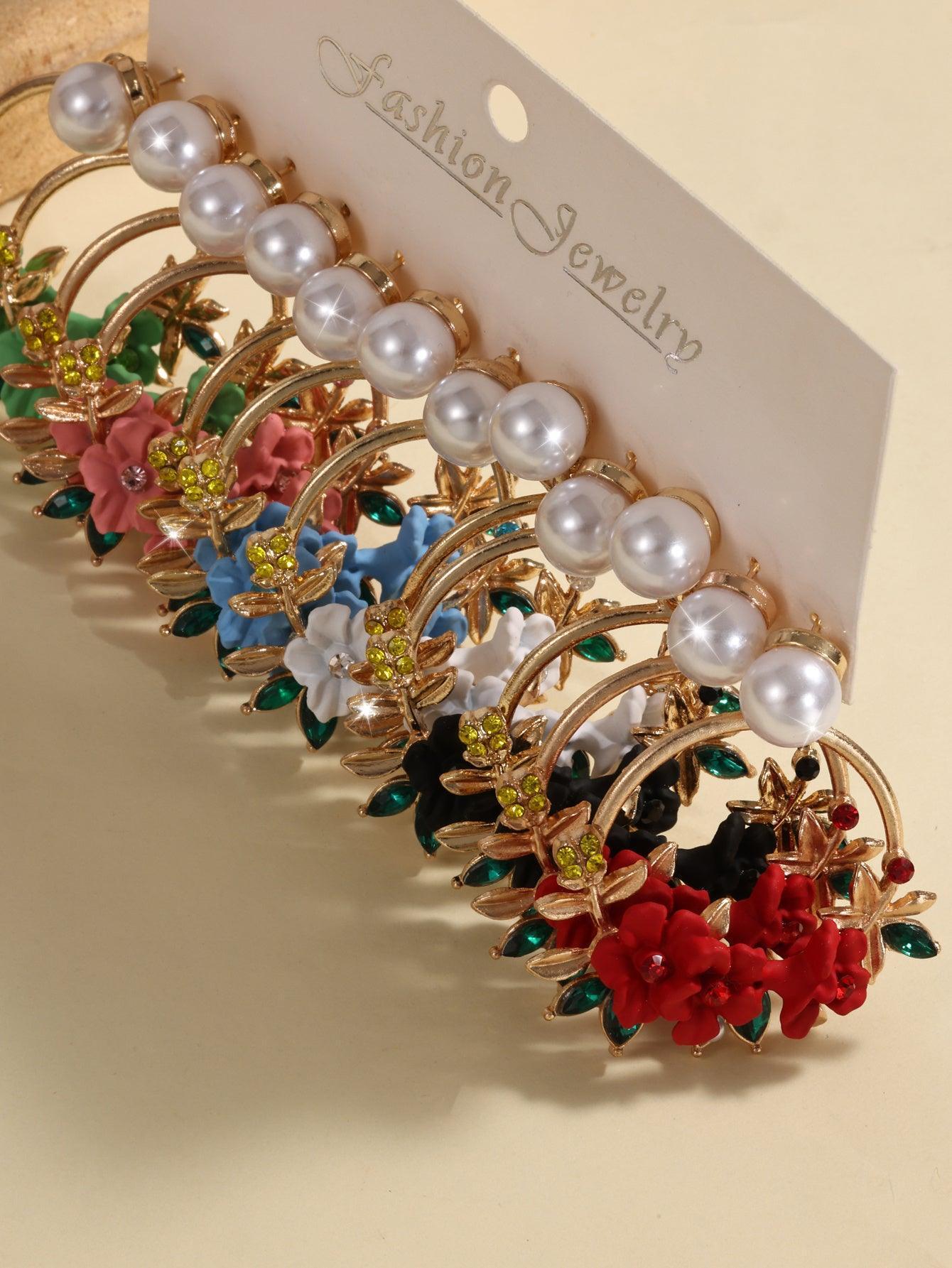 6-piece Set Of Sweet Soft Ceramic Pearl Flower Earrings 