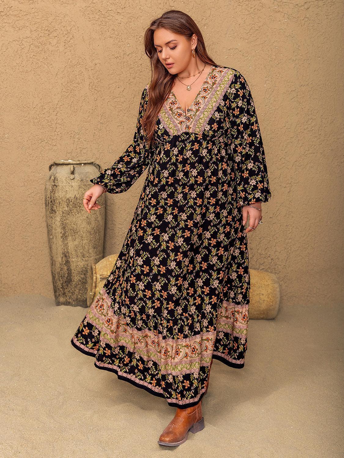 V-Neck Balloon Sleeve Dress