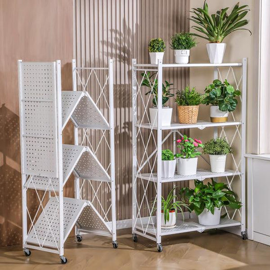 5-layer rack White Foldable Metal Storage Rack With Wheels