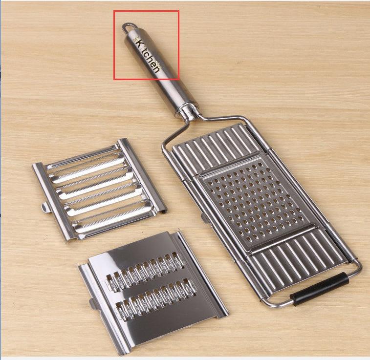 stainless steel grater, slicer, and peeler