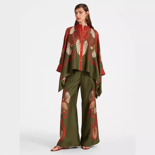 Women's Stand Collar Irregular Top Trousers Suit Two-piece Set