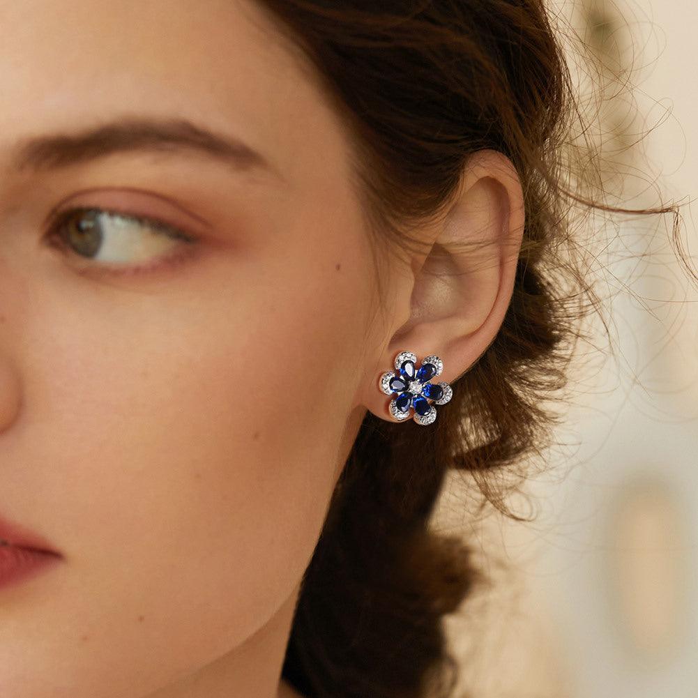 Artificial Sapphire Flower Shaped Earrings