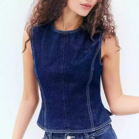 Fashion Casual Sleeveless High Waist Denim Vest