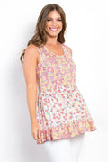 Be Stage Full Size Floral Sleeveless Babydoll Top Trendsi