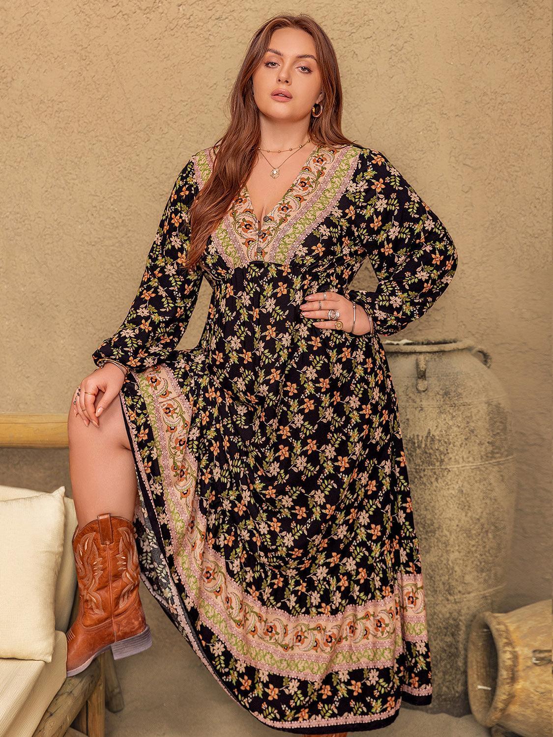 V-Neck Balloon Sleeve Dress