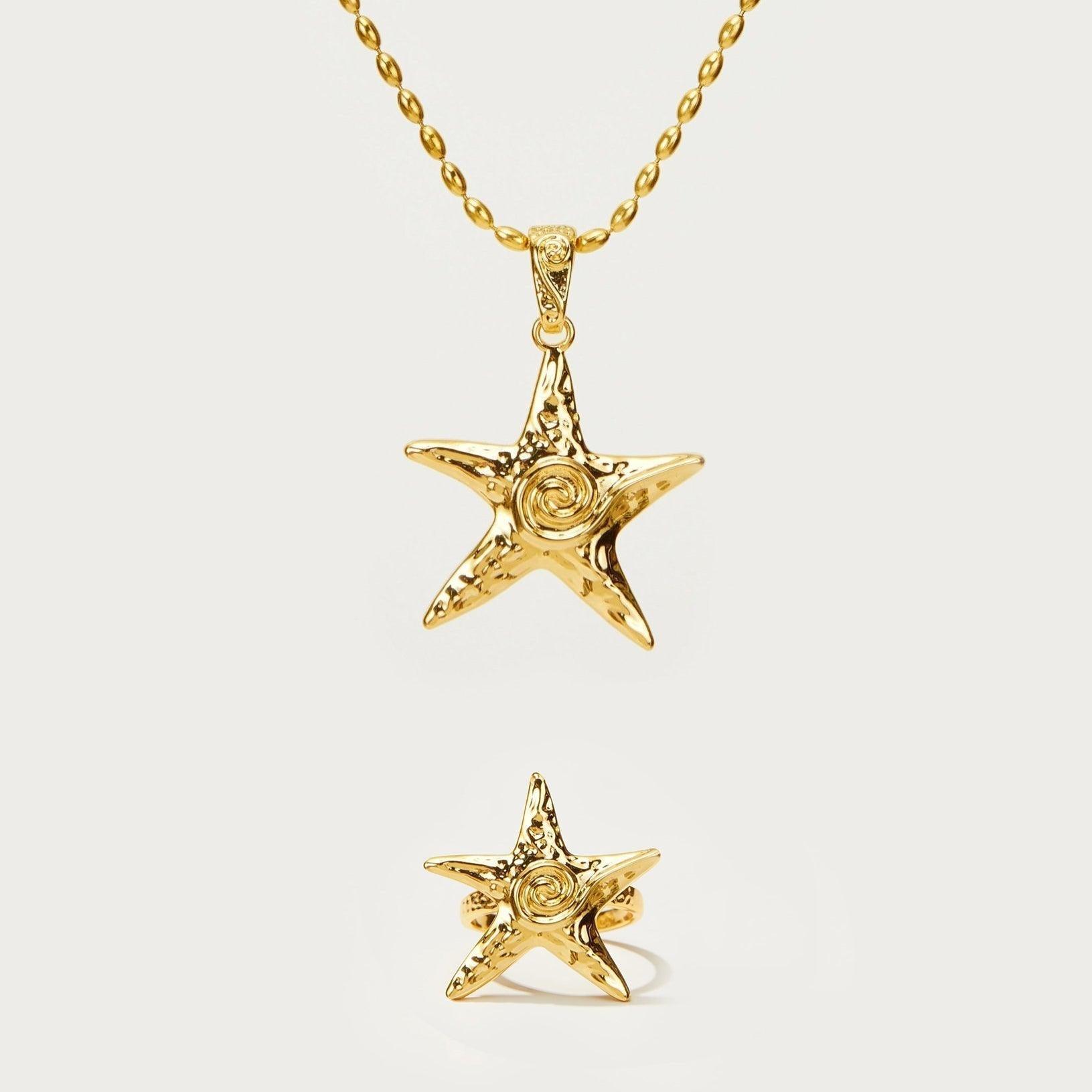 gold star shape Necklace Ring Earrings