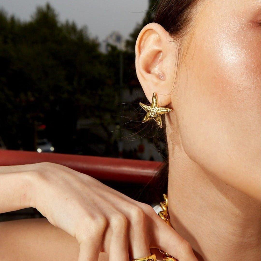 gold star shape Necklace Ring Earrings