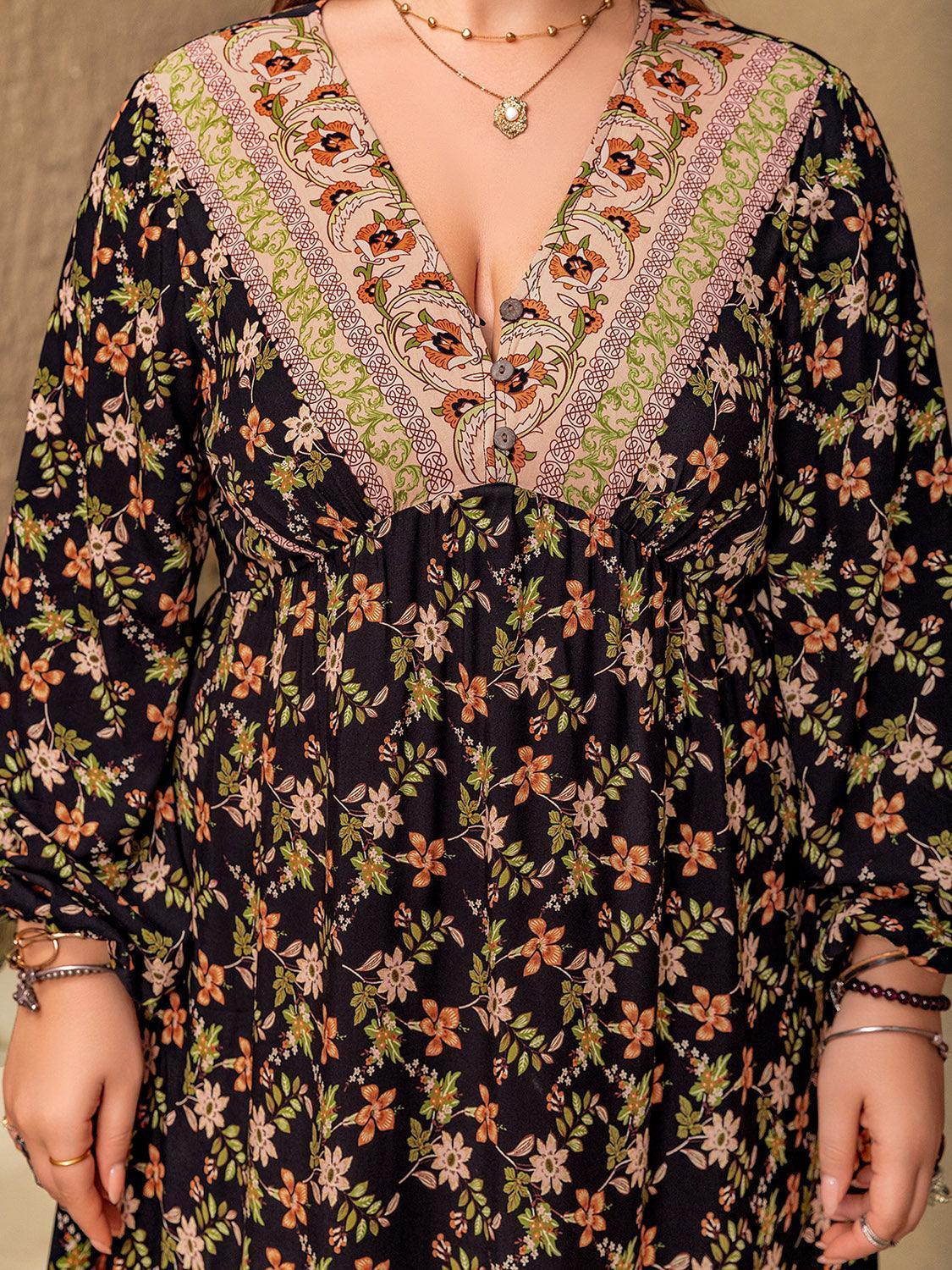 V-Neck Balloon Sleeve Dress