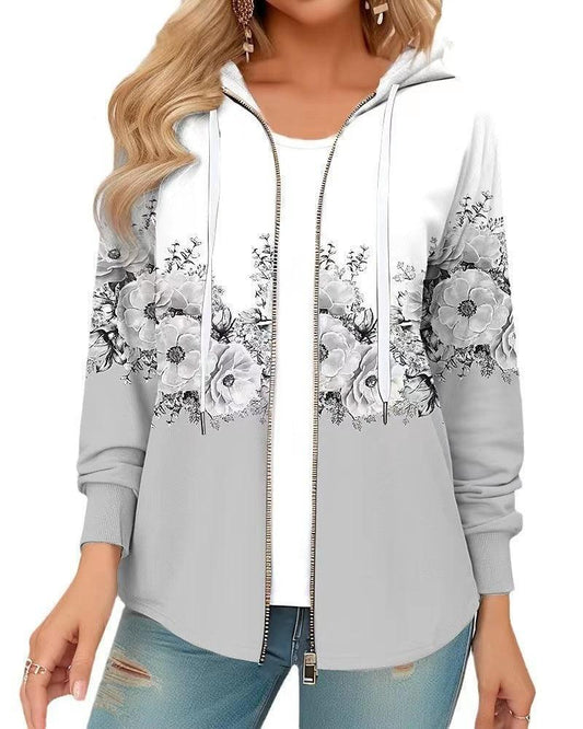 Casual Printed Full-zip Cardigan Coat
