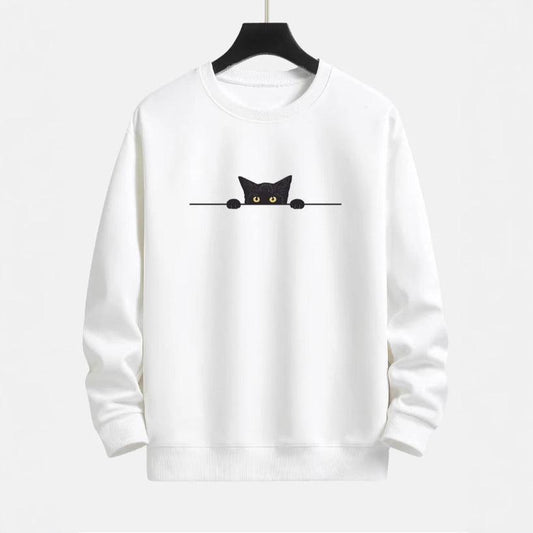  Cat Print Neck Sweater
