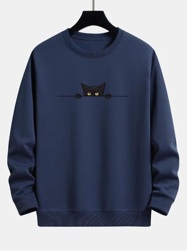  Cat Print Neck Sweater