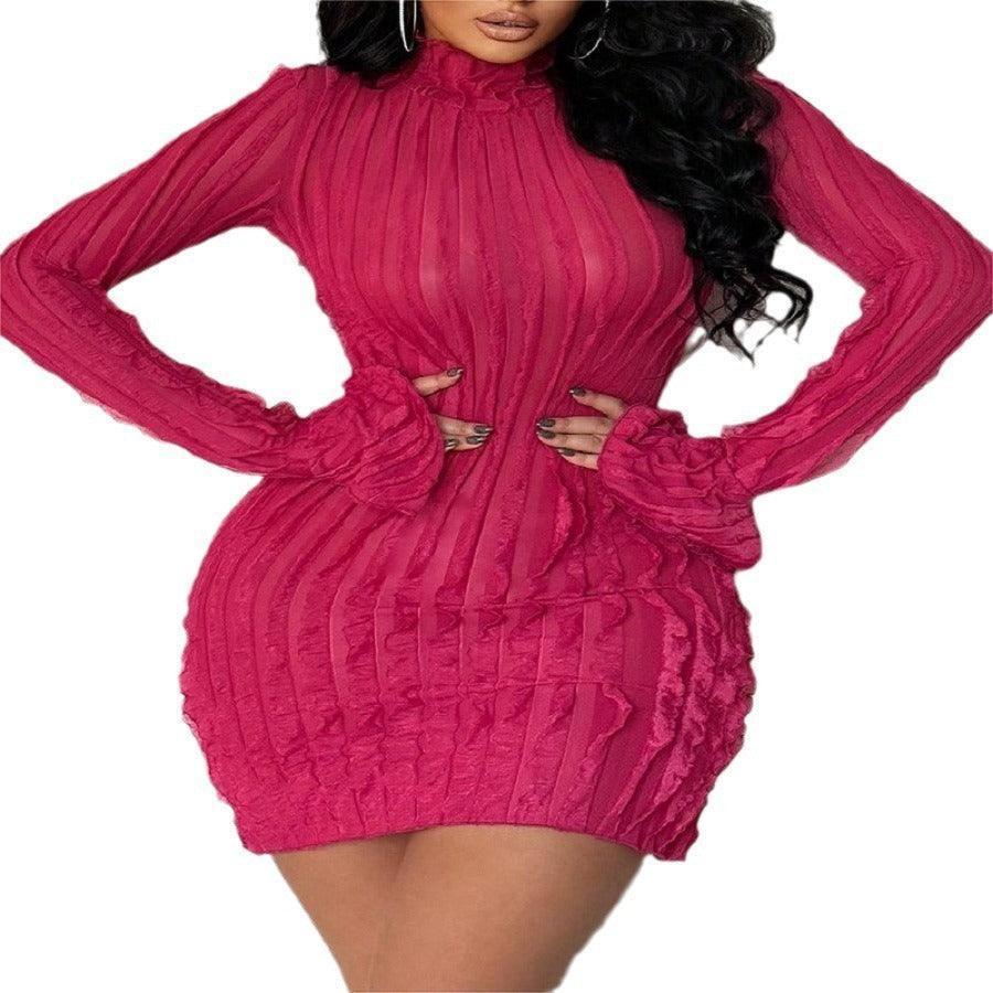 Cuff Slits Old Pure Color Dress 