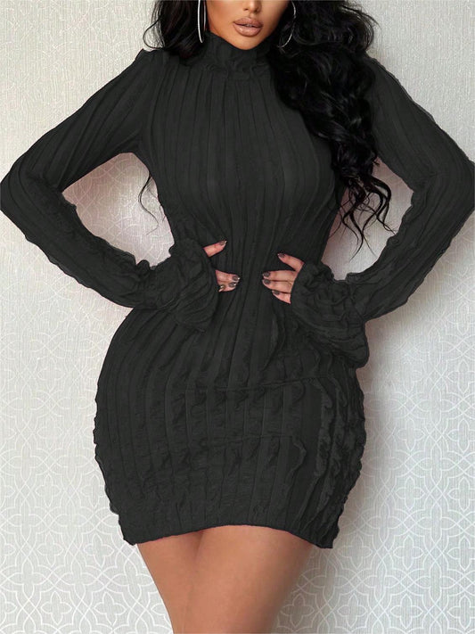 Cuff Slits Old Pure Color Dress - Awesome Marketplace