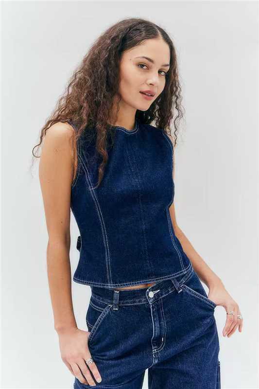 Fashion Casual Sleeveless High Waist Denim Vest