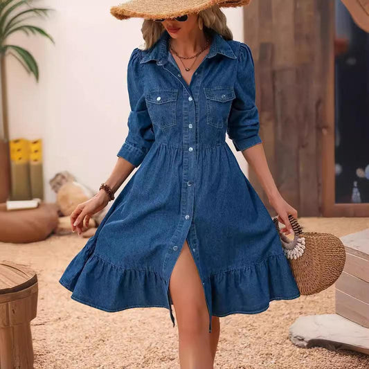 Lapel long sleeve dresses