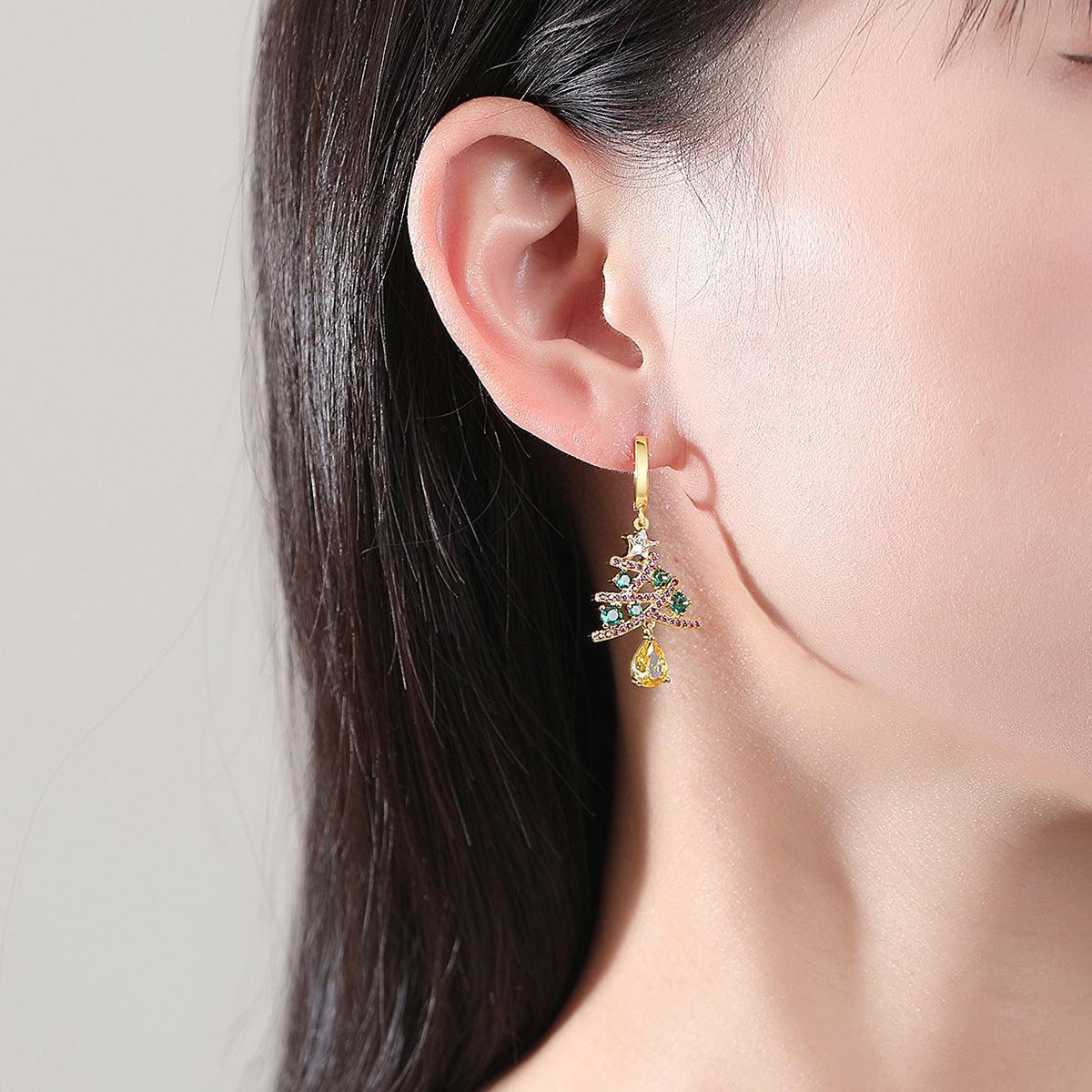 New Christmas Tree Earrings With Colorful Rhinestones Fashion Personality Shining Earrings Gift For Women Jewelry - Awesome Marketplace