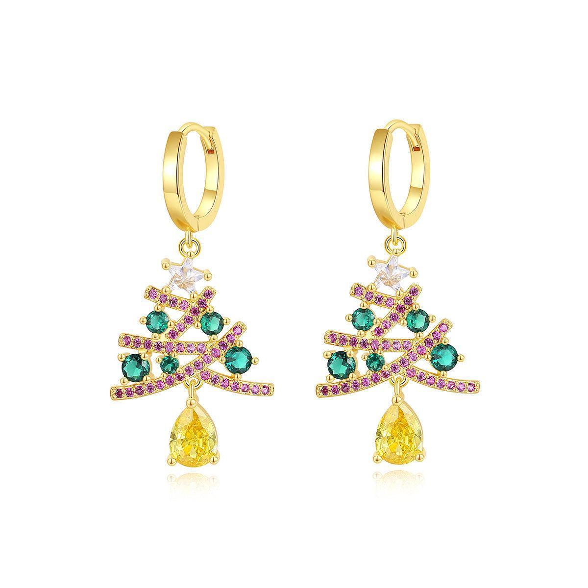 New Christmas Tree Earrings With Colorful Rhinestones Fashion Personality Shining Earrings Gift For Women Jewelry - Awesome Marketplace