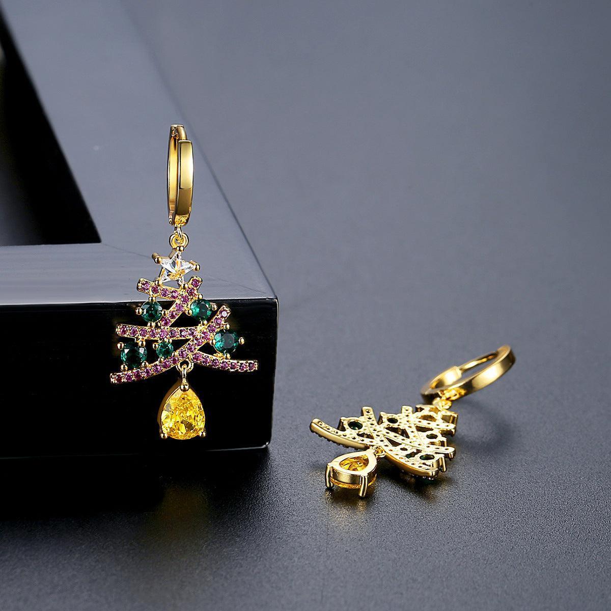 New Christmas Tree Earrings With Colorful Rhinestones Fashion Personality Shining Earrings Gift For Women Jewelry - Awesome Marketplace