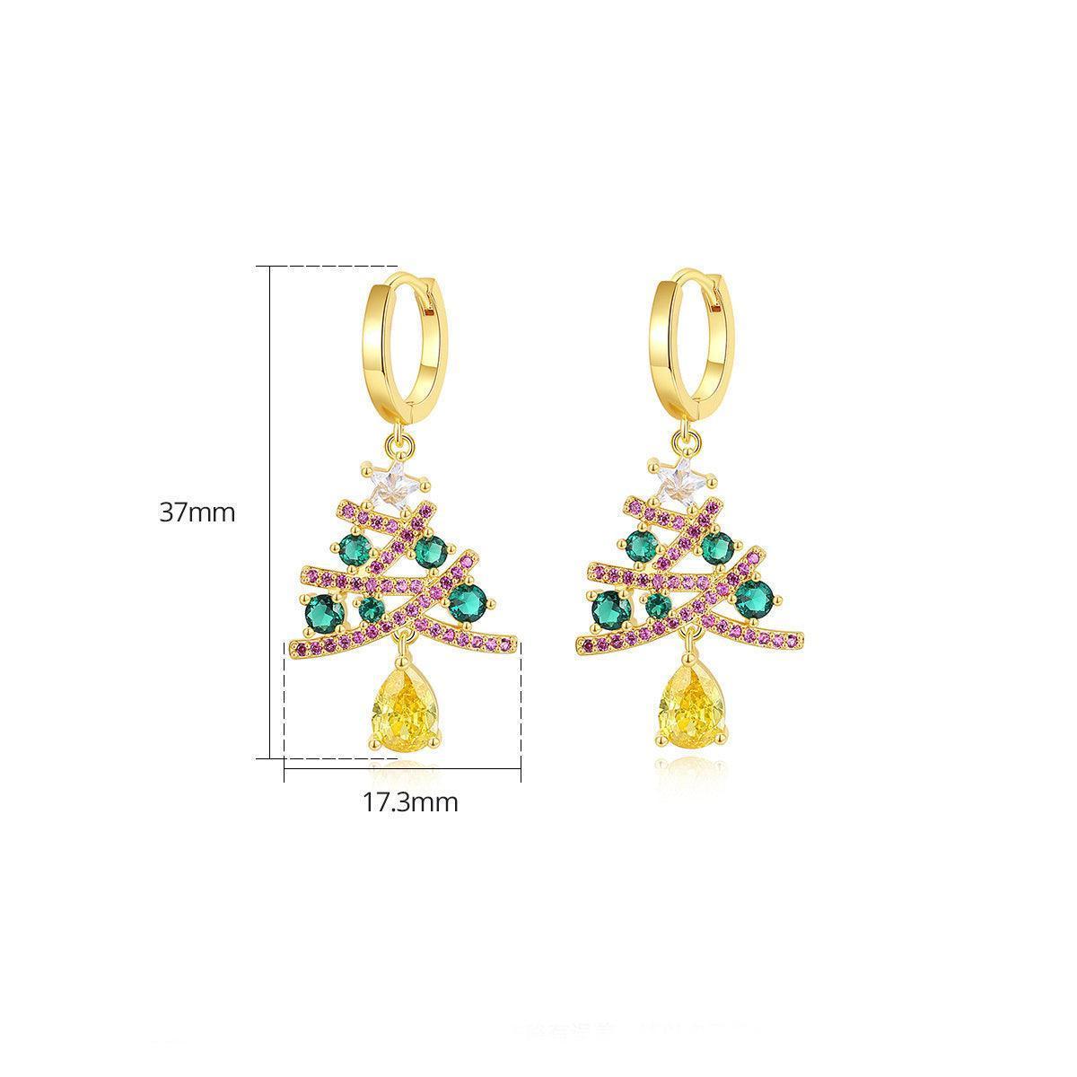 New Christmas Tree Earrings With Colorful Rhinestones Fashion Personality Shining Earrings Gift For Women Jewelry - Awesome Marketplace
